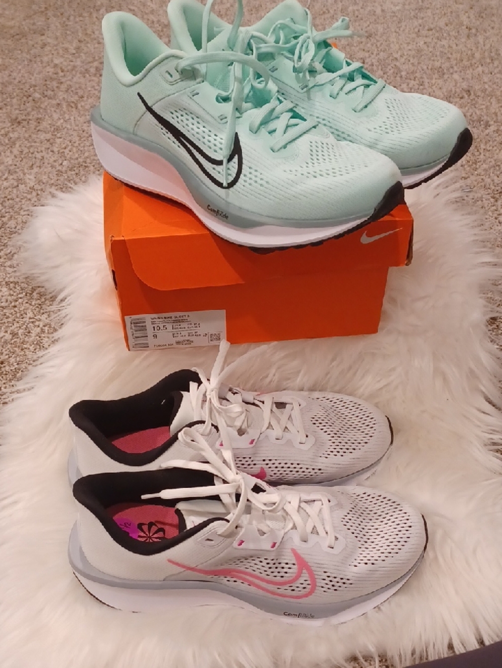 Nike Quest 6 - Women’s Athletic Shoes - Mint Green & White with Pink Accents